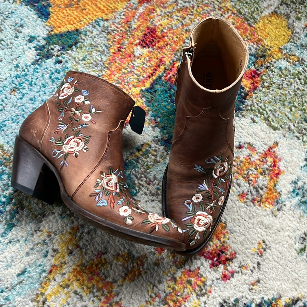 Shyanne Floral Leather Ankle Booties